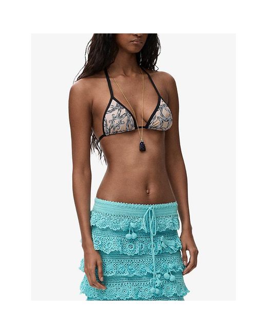 Loewe Black X Paula's Ibiza Anagram-Print Triangle Bikini Top