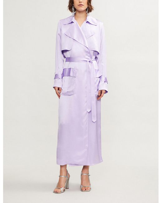 Michael Lo Sordo Purple Belted Silk-satin Trench Coat