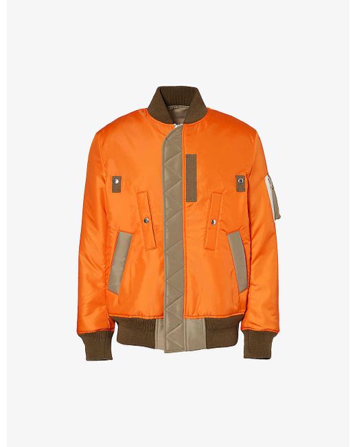 Sacai Orange Contrast-pocket Dropped-shoulder Relaxed-fit Shell Jacket for men