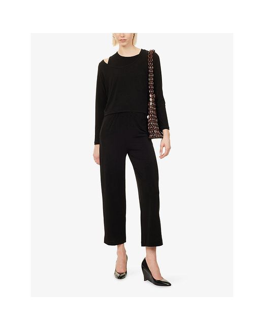 Issey Miyake Black Drape Straight-Leg Jersey Trousers