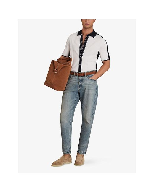 Reiss Black Dunwich Colour-Block Knitted Shirt for men