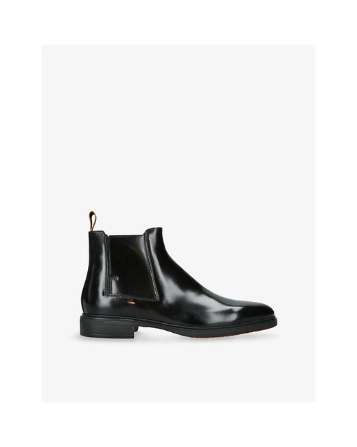 Santoni Black Easy On Leather Flat Chelsea Boots for men