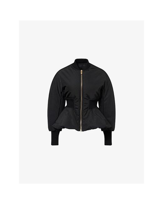 Alaïa Black Peplum-Hem Woven Bomber Jacket