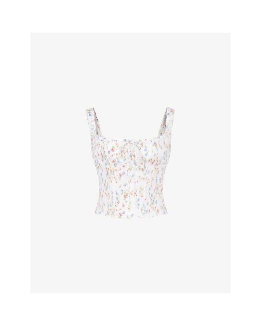 House Of Cb White Chicca Floral-print Woven Corset Top
