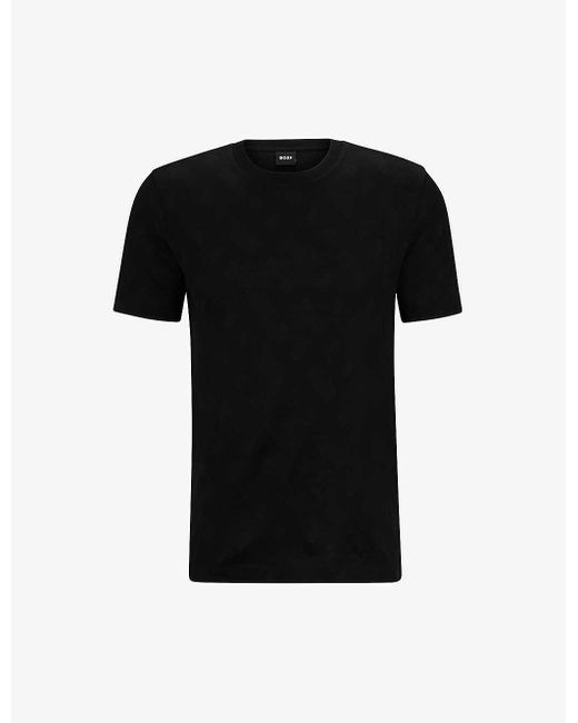 Boss Black Tiburt Tonal-pattern Cotton-jersey T-shirt for men