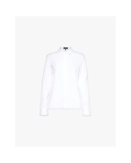 Theory White Classic Slim-Fit Cotton-Blend Stretch-Poplin Shirt