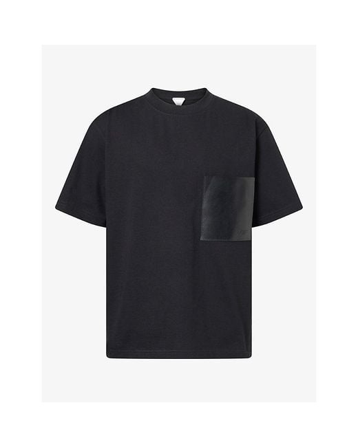 Bottega Veneta Black Leather-Pocket Cotton T-Shirt for men