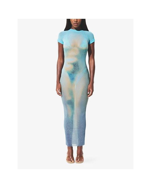 Skims Blue Mesh Cover-Ups Maxi Dress