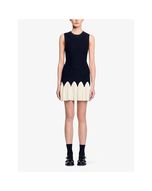 Sandro Black Two-Tone Sleeveless Stretch-Knit Mini Dress