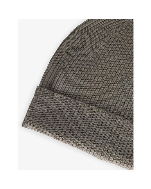 Rick Owens Gray Ribbed Knitted Beanie Hat