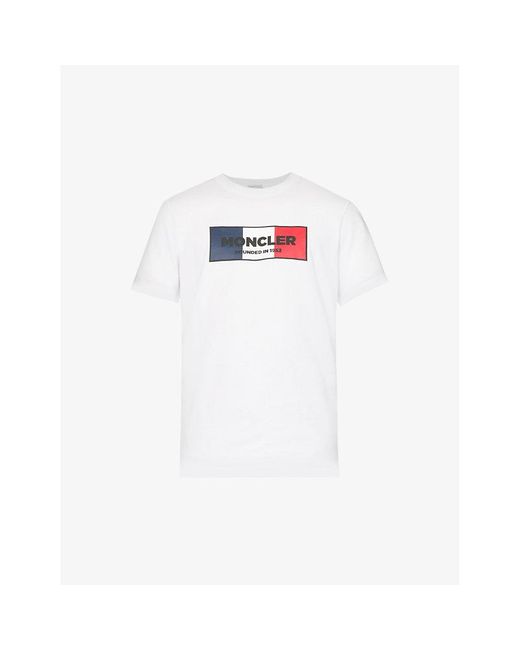 Moncler Flag Brand-print Cotton-jersey T-shirt in White for Men | Lyst