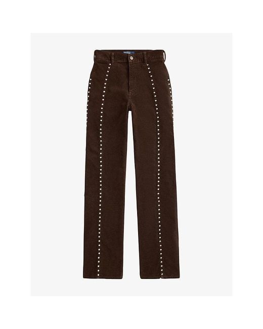 Polo Ralph Lauren Brown Studded Tapered-Leg Corduroy Trousers