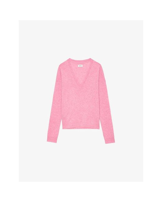 Zadig & Voltaire Pink Vivi Patch V-Neck Cashmere Jumper