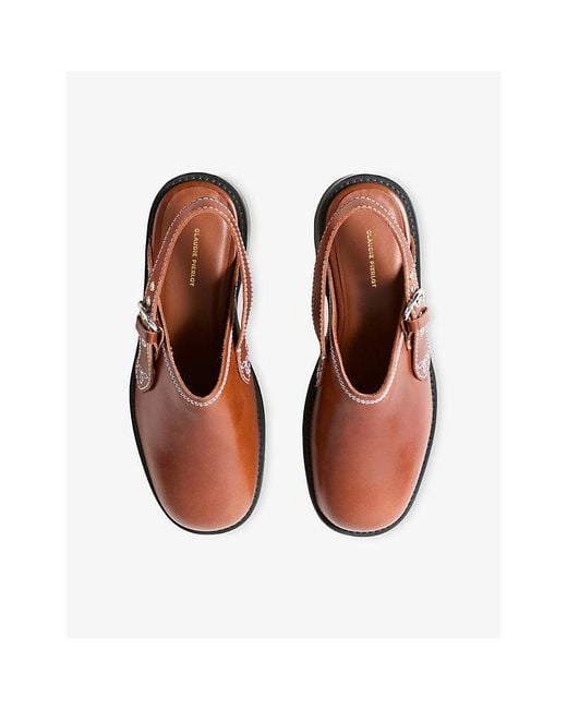 Claudie Pierlot Brown Buckle-Strap Leather Clogs