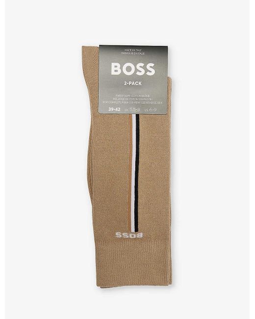 Boss Natural Iconic Logo-print Pack Of Two Stretch-cotton Blend Socks for men