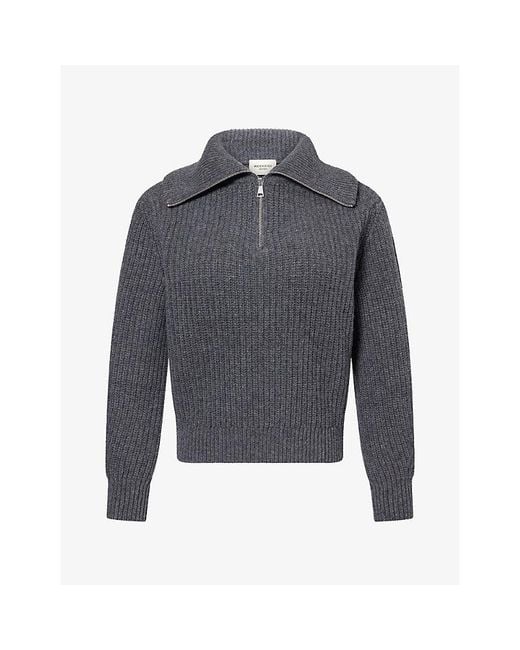Weekend by Maxmara Gray Ribbed 1/2 Zip Wool Jumper