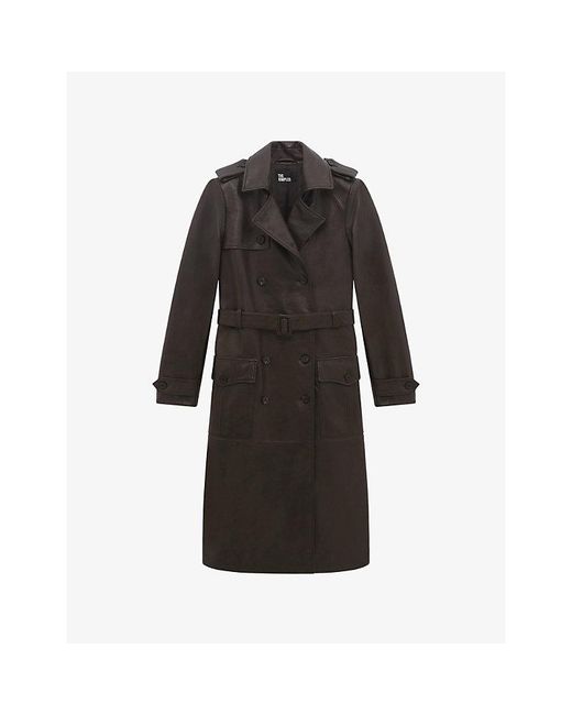 The Kooples Black Double-Breasted Leather Trench Coat