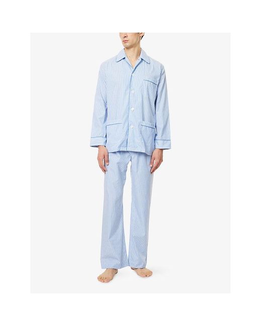 Derek Rose Blue James Striped Cotton Pyjamas for men