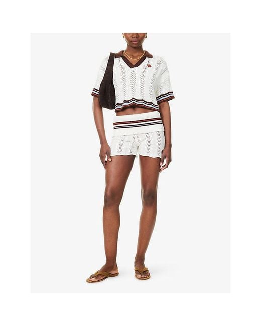 The Couture Club White Crochet Knitted Foldover Cotton Shorts