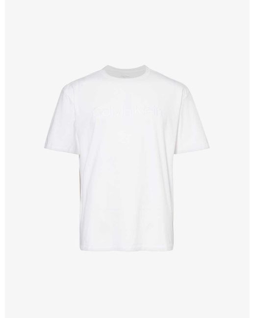 Calvin Klein White Brand-embroidered Short-sleeved Stretch-jersey T-shirt for men