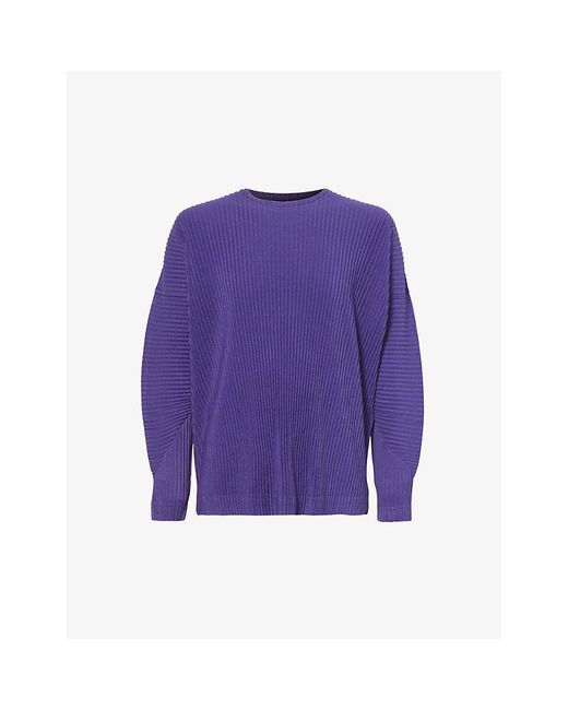 Homme Plissé Issey Miyake Purple Pleated Crewneck Knitted T-shirt for men