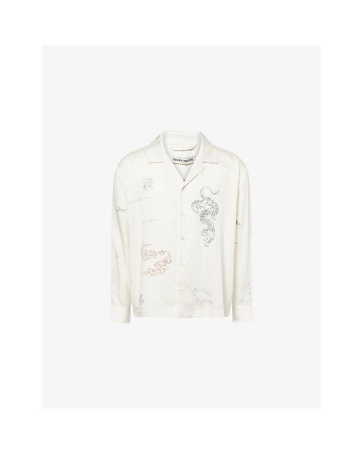 Duke & Dexter White Sketch-Print Relaxed-Fit Woven Shirt for men