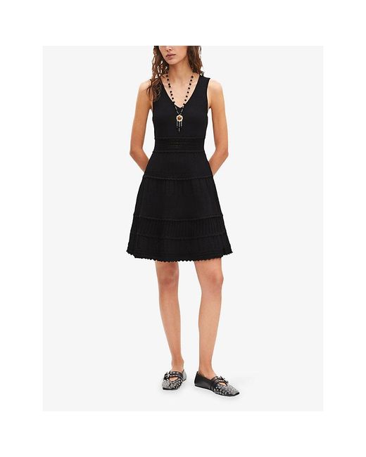 The Kooples Black Sleeveless V-Neck Stretch-Woven Mini Dress