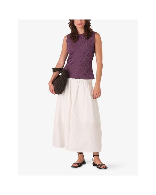 Whistles Purple Round-Neck Sleeveless Textured Stretch-Cotton Tank