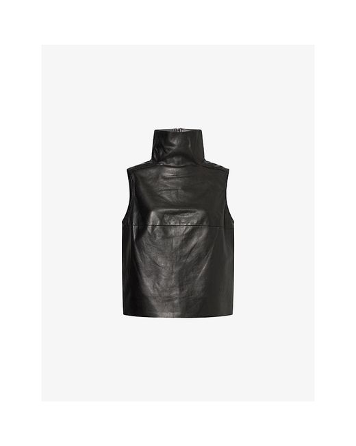 Rick Owens Black High-Neck Tabard Leather Top