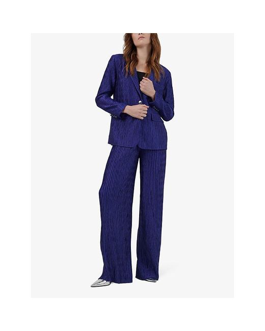 eem Blue Wide-Leg High-Rise Plisse Woven Trousers