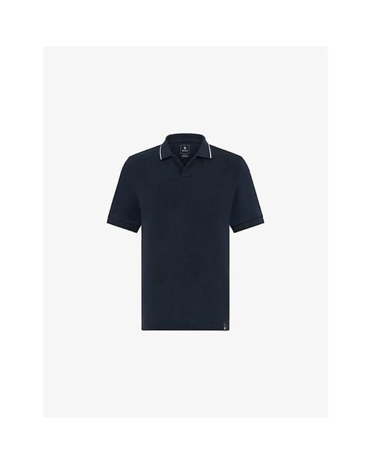 Boggi Blue Contrast-Trim Open-Collar Cotton-Blend Piqué Polo Shirt for men