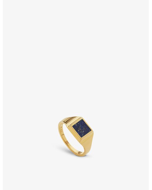 Monica Vinader Metallic Signature Recycled 18ct Gold-plated Vermeil Silver And Lapis Lazuli Signet Ring