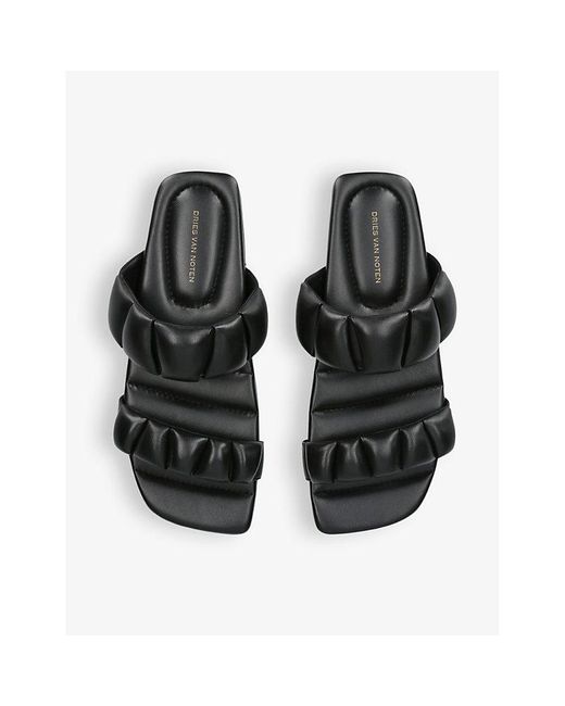 Dries Van Noten Black Padded Branded-insole Leather Sliders