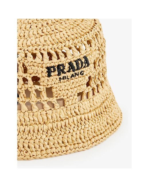 Prada Women's Logo Raffia Bucket Hat