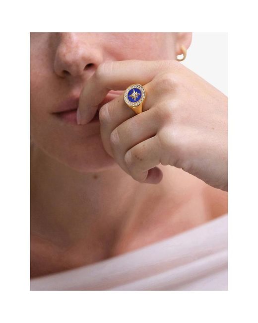 Astley Clarke White Polaris 18Ct-Plated Sterling, Lapis And Sapphire Signet Ring