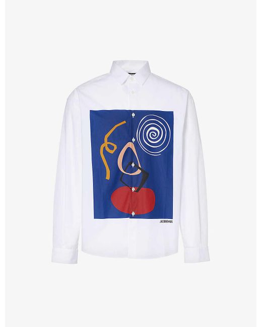 Jacquemus White La Chemise Simon Graphic-print Relaxed-fit Cotton-poplin Shirt for men