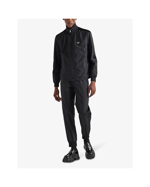 Prada Black Brand-patch Spread-collar Silk-blend Jacket for men