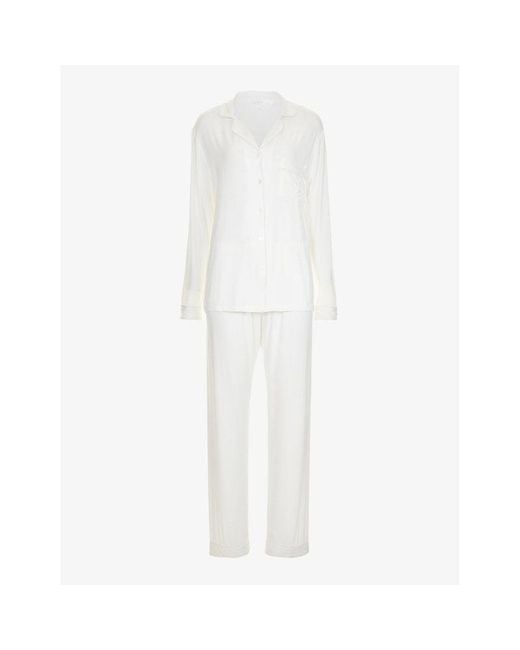 THE NAP CO White Rayon Piped Stretch-Jersey Pyjama Set