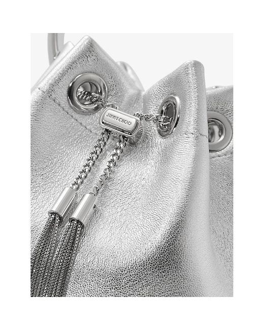 Jimmy Choo Gray Bon Bon Metallic-Leather Top-Handle Bag