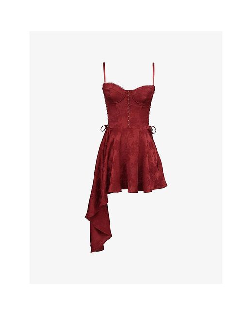 House Of Cb Red Lola Jacquard Draped Satin Mini Dress