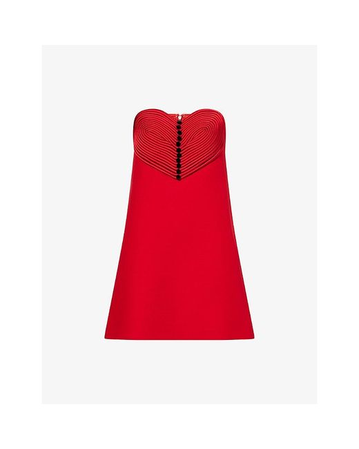 Valentino Red Heart-Appliqué Strapless Wool And Silk Mini Dress