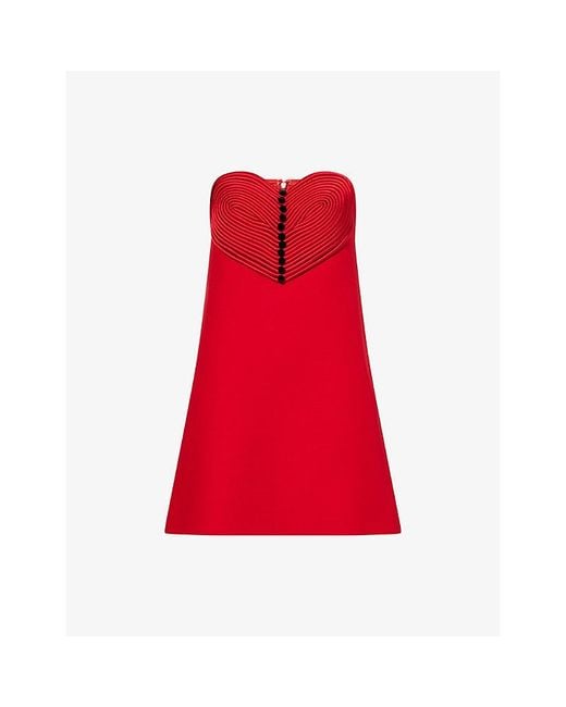 Valentino Red Heart-Appliqué Strapless Wool And Silk Mini Dress