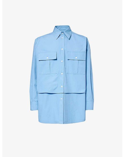 Bottega Veneta Blue Layered Flap-pocket Cotton Shirt for men