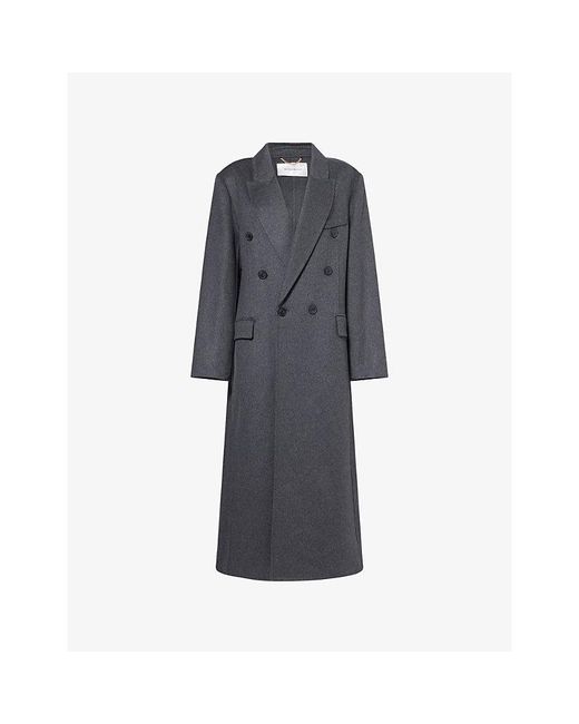 Victoria Beckham Gray Double-Breasted Wool-Blend Long Coat