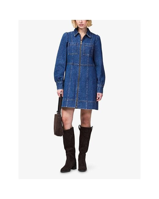 Ro&zo Blue Zip-Front Panelled Denim Mini Dress