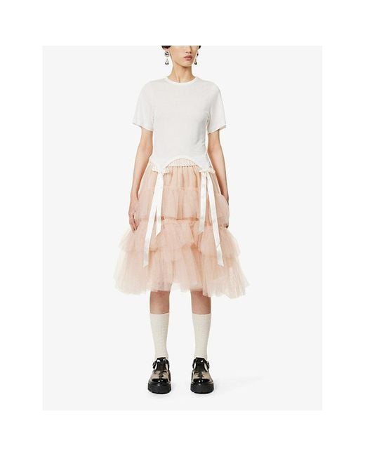 Simone Rocha Pink Mid-rise Layered Woven Midi Skirt