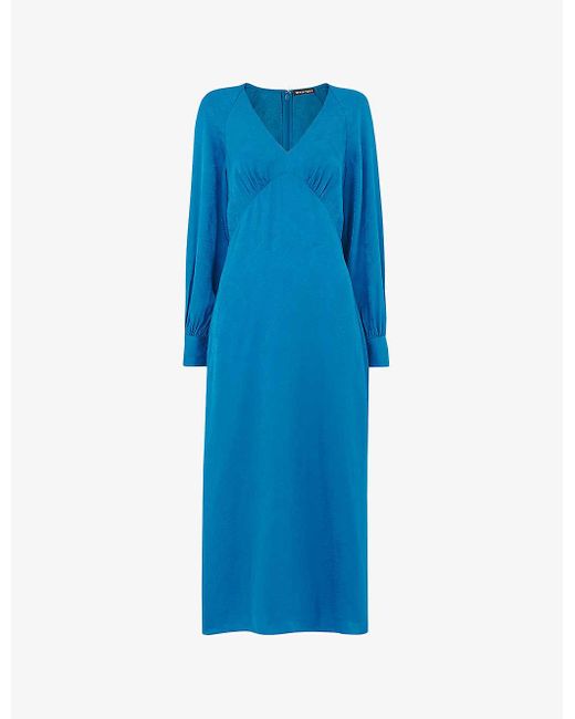 Whistles Blue Serpent Long-sleeve Jacquard Woven Midi Dress