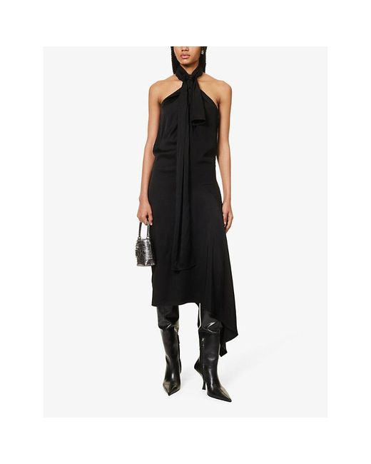 Givenchy Black Lavaliere Halterneck Woven Midi Dress