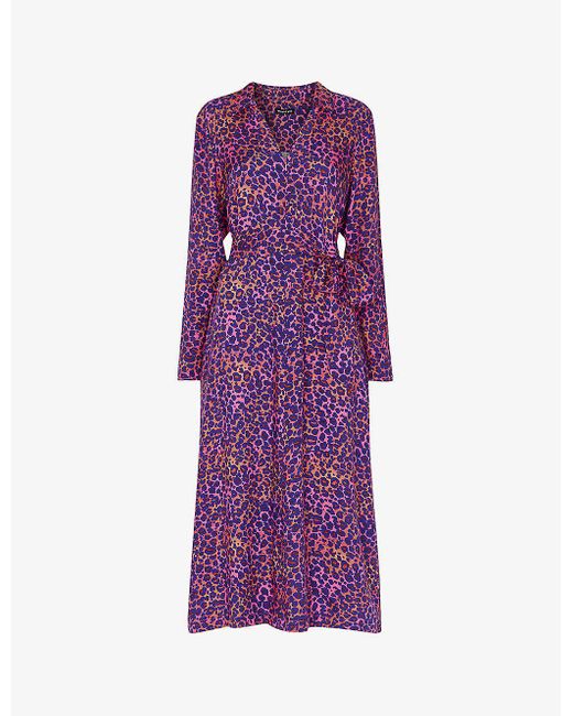 Whistles Purple Mottled Leopard-print Woven Midi Dress
