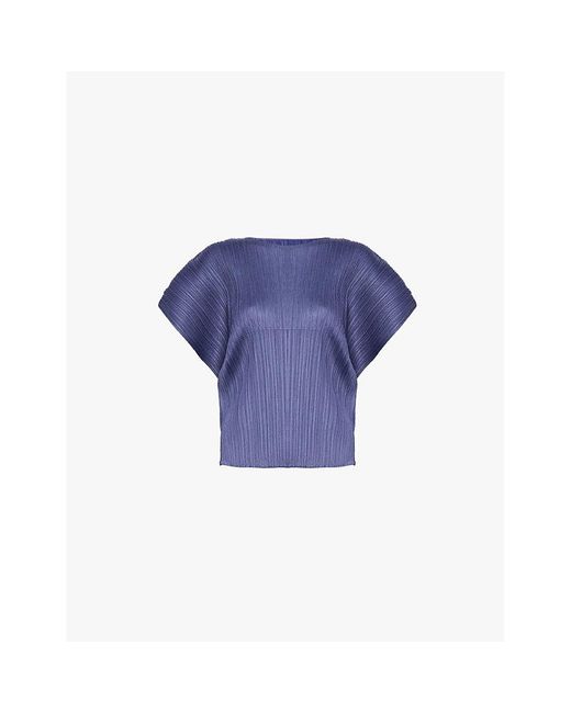 Pleats Please Issey Miyake Round-Neck Cap-Sleeves Knitted